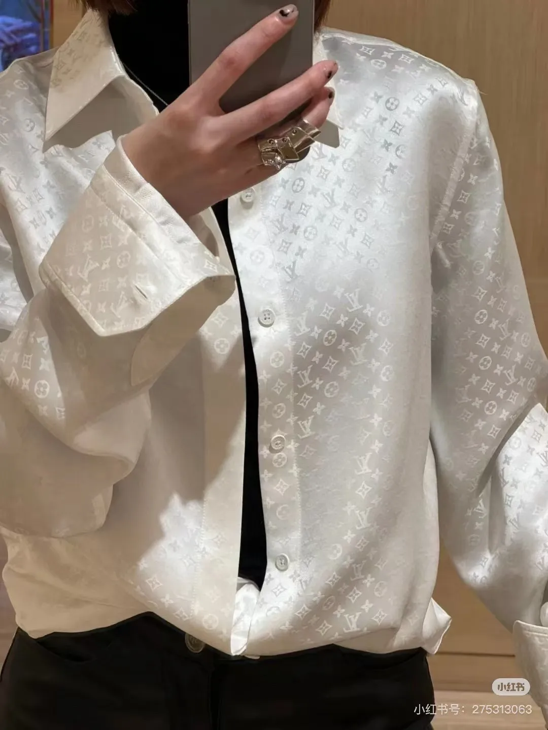 Louis Vuitton/Louis Vuitton old flower dark pattern jacquard mulberry silk shirt